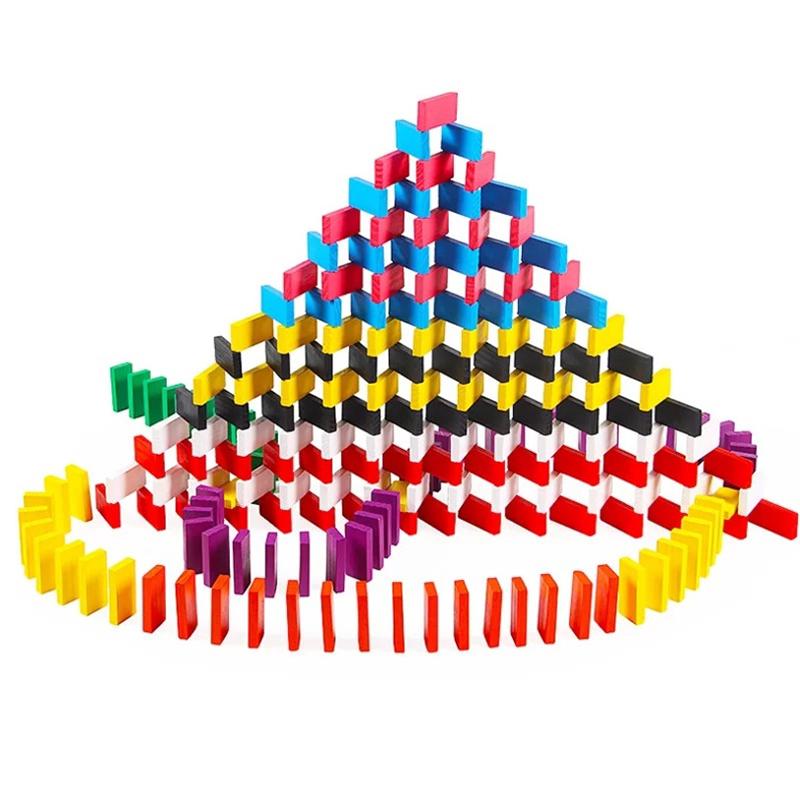 120Pcs/Set Colored Rainbow Wood Domino Game Blocks Kits Baby Early Learning Dominoes Educational Toys for Children Gift