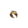 Turquoise Feather Jewelry Set: 18K Gold-Plated Adjustable Ring & C-Shaped Earrings. Elegant Niche EU/US Design.