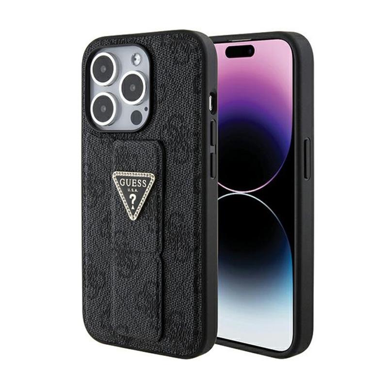 Guess Grip Stand 4G Triangle Strass Logo - Etui Iphone 15 Pro Max (Czarny)