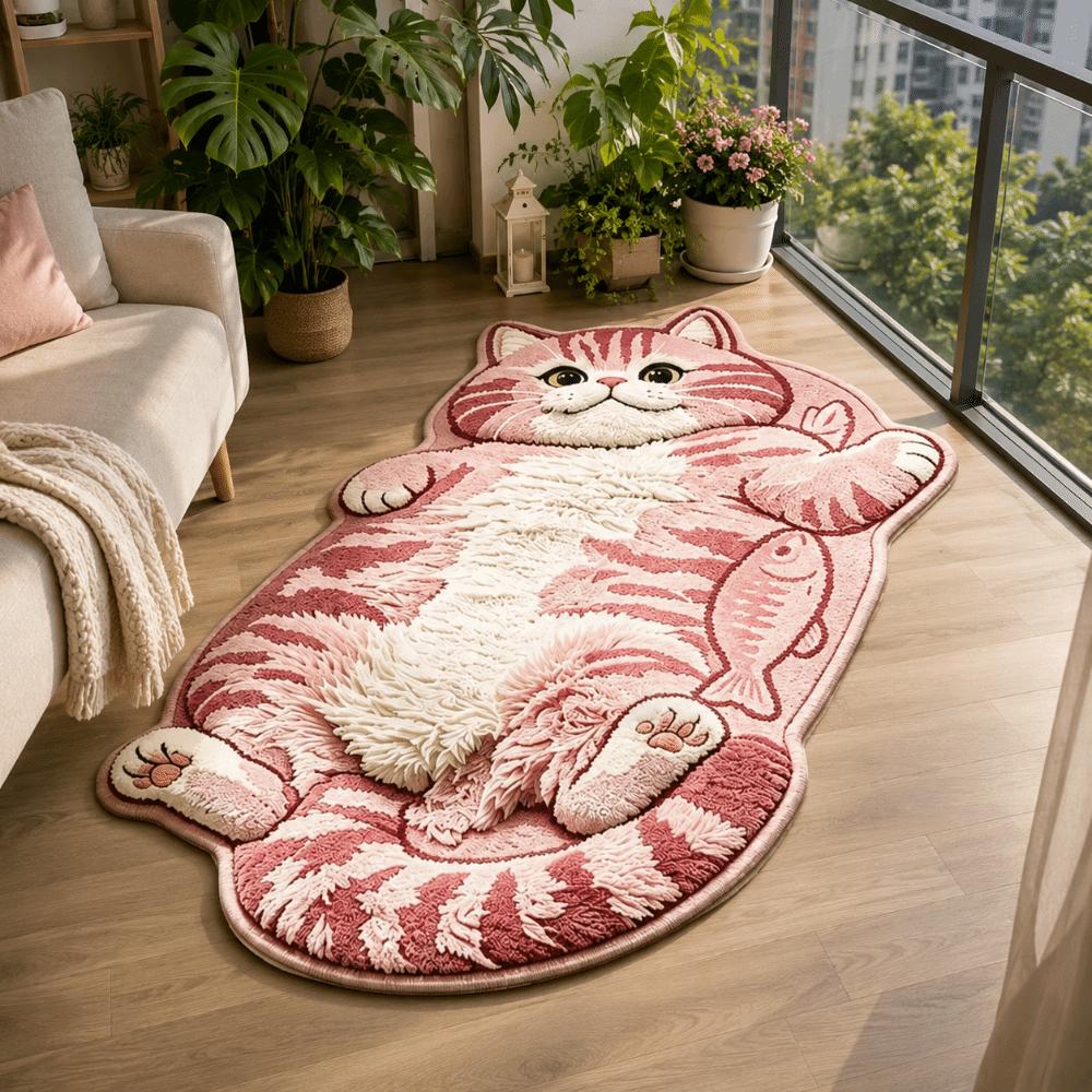 Easy to Clean Home Decor Carpet Anti-fouling Cartoon Carpet Funny Cat-Shaped Area Rug Living Rooms