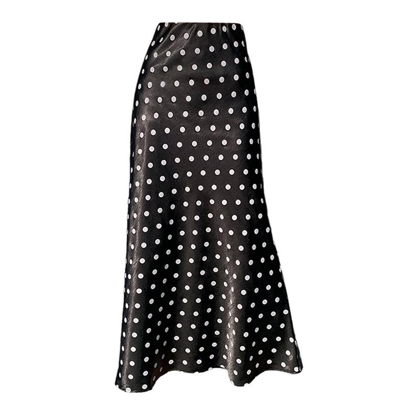 Taglie comode satin vita alta vintage pois estivo casual lungo per donna gonne gonna da donna