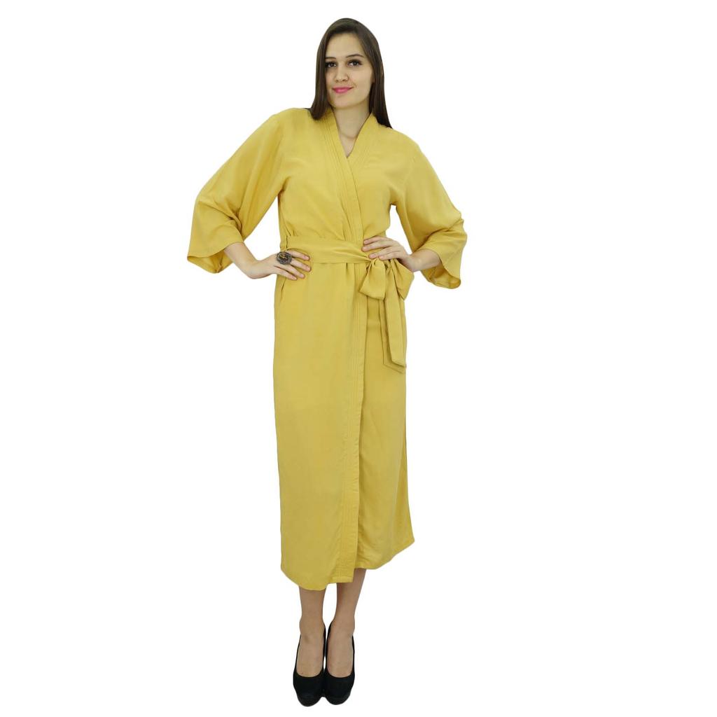 Bimba Women Long Solid Belt Robe Soft Modal Cotton Wrap Round Plain Bath