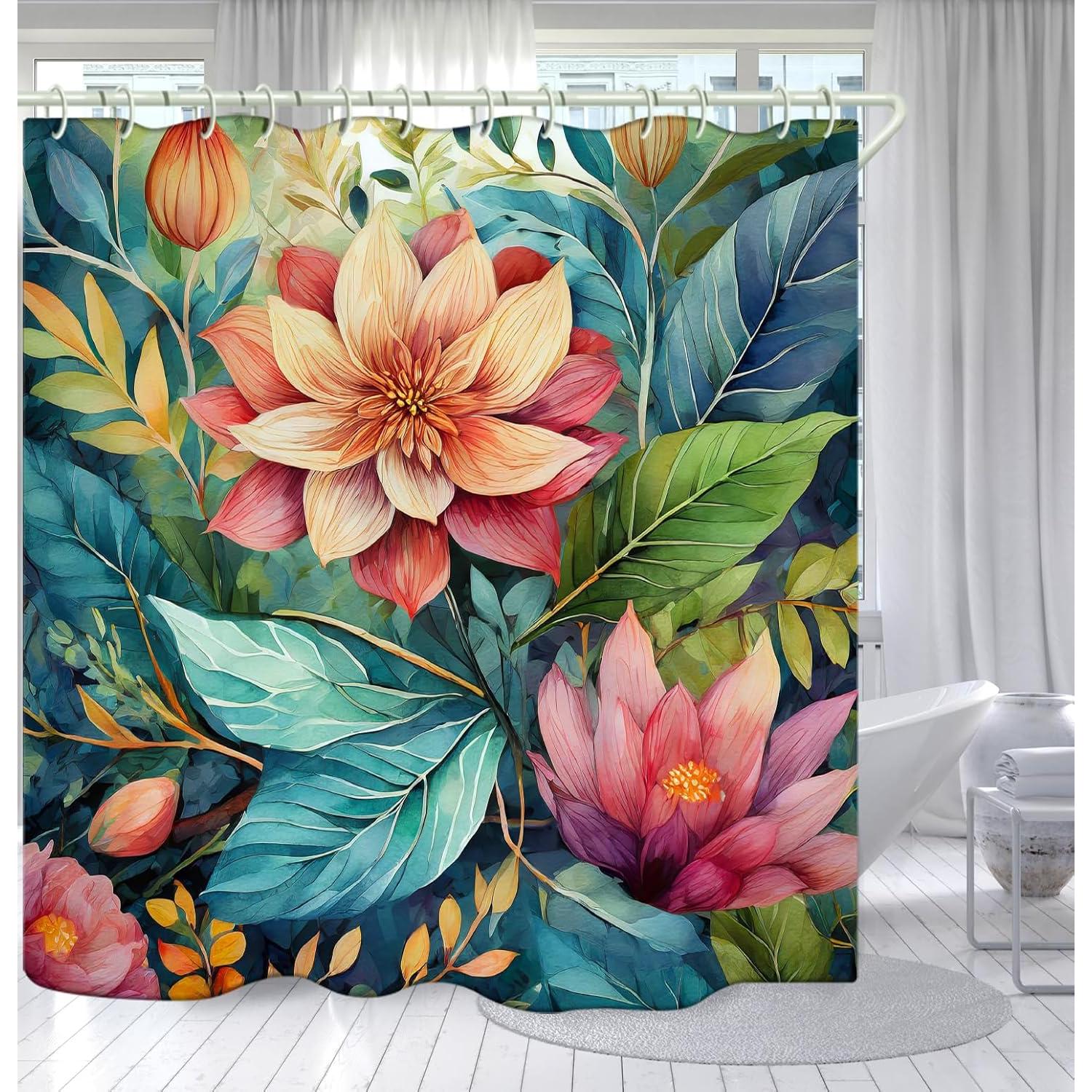 

Bathroom Shower Curtain Brings A Pleasant Mood To Bathing, With A Unique Artistic Waterproof And Beautiful Flower Leaf Shower Cu W60H190(CM)-1 Pcs