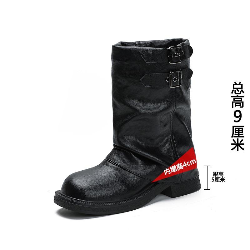 Vintage Inner Height Increasing Coarse Heel Short Boots Western Cowboy Pile Boots Knight Boots Martin Boots Women's Boots