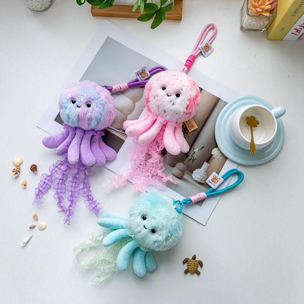 Creative Marine Organism Pendant Silk Ribbon Plush Jellyfish Pendant  Accessory