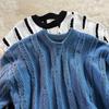 Men Fall Winter Sweater Contrast Color Round Neck Knitted Loose Pullover Elastic Thermal Sweater for Daily Wear School Sport Outdoor