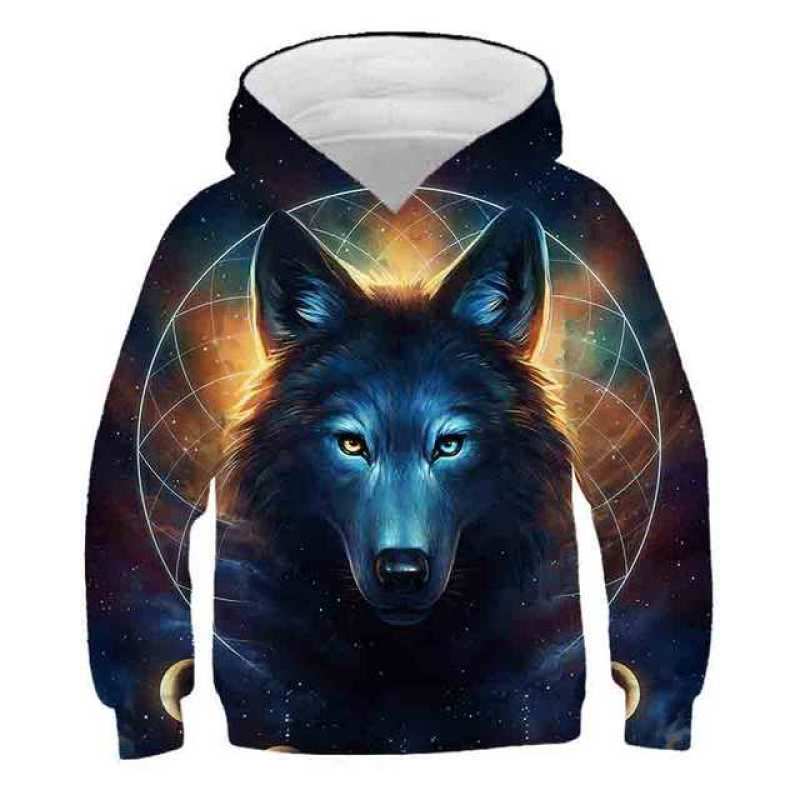 Sudadera con capucha estampada en 3D de lobo nueva 2024 para niños, jersey casual de primavera otoño, chándal para niños, ropa de moda para niños 4-14A, sudaderas Ropa