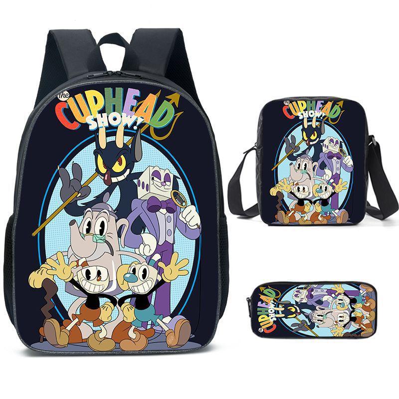 Zaino a Testa di Tazza Cuphead Zaino per Studente Cuphead Zaino Cartone Animato Borsa Pranzo Borsa a Tracolla Astuccio Scuola Elementare