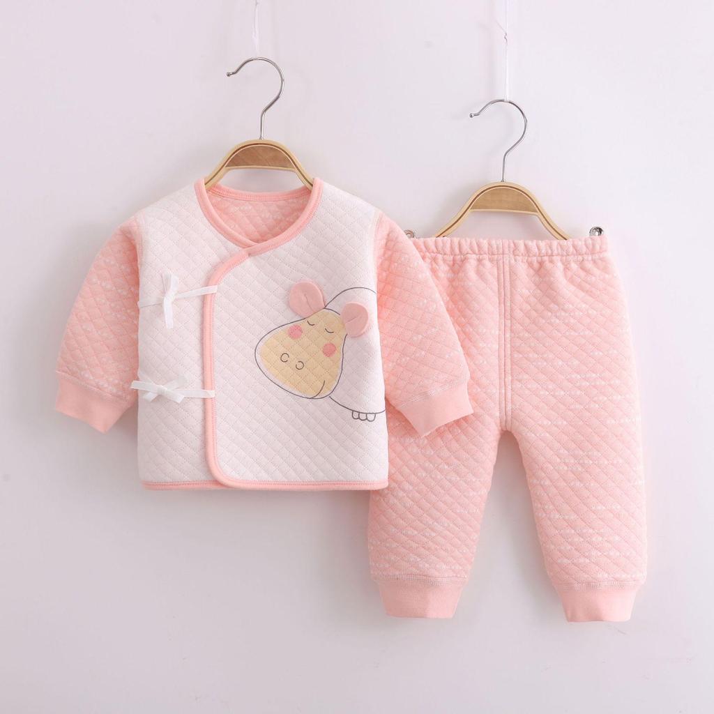 Three-Layer Warm Baby Pajama Set: 0-3 Month A-Class Cotton Monk Suit (Two-Piece)