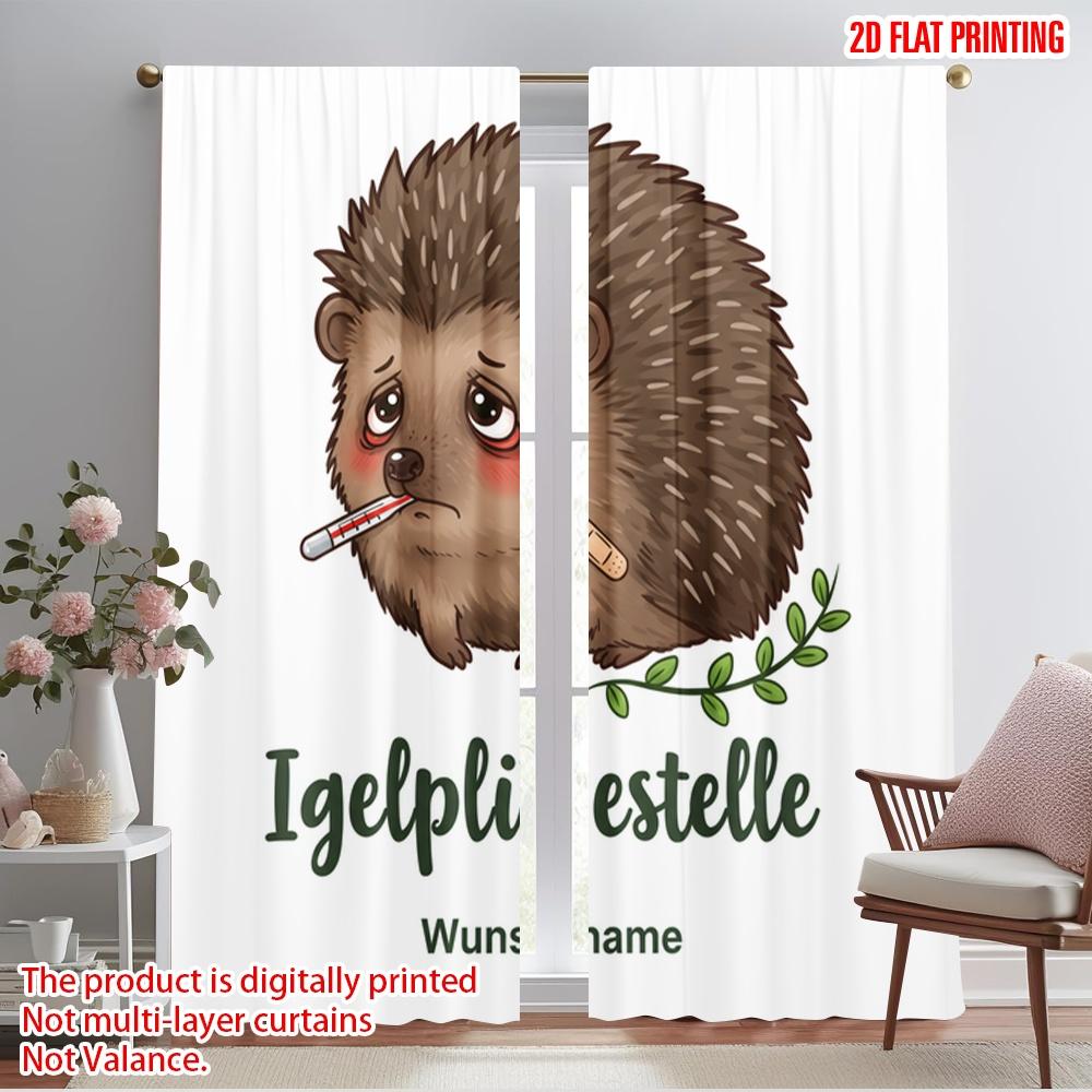 

2pcs 2D flat printing Window Treatment Curtains Sick Hedgehog Care Center Polyester Fabric Without Electricity Holiday 52.50×116.00 CM 2pcs