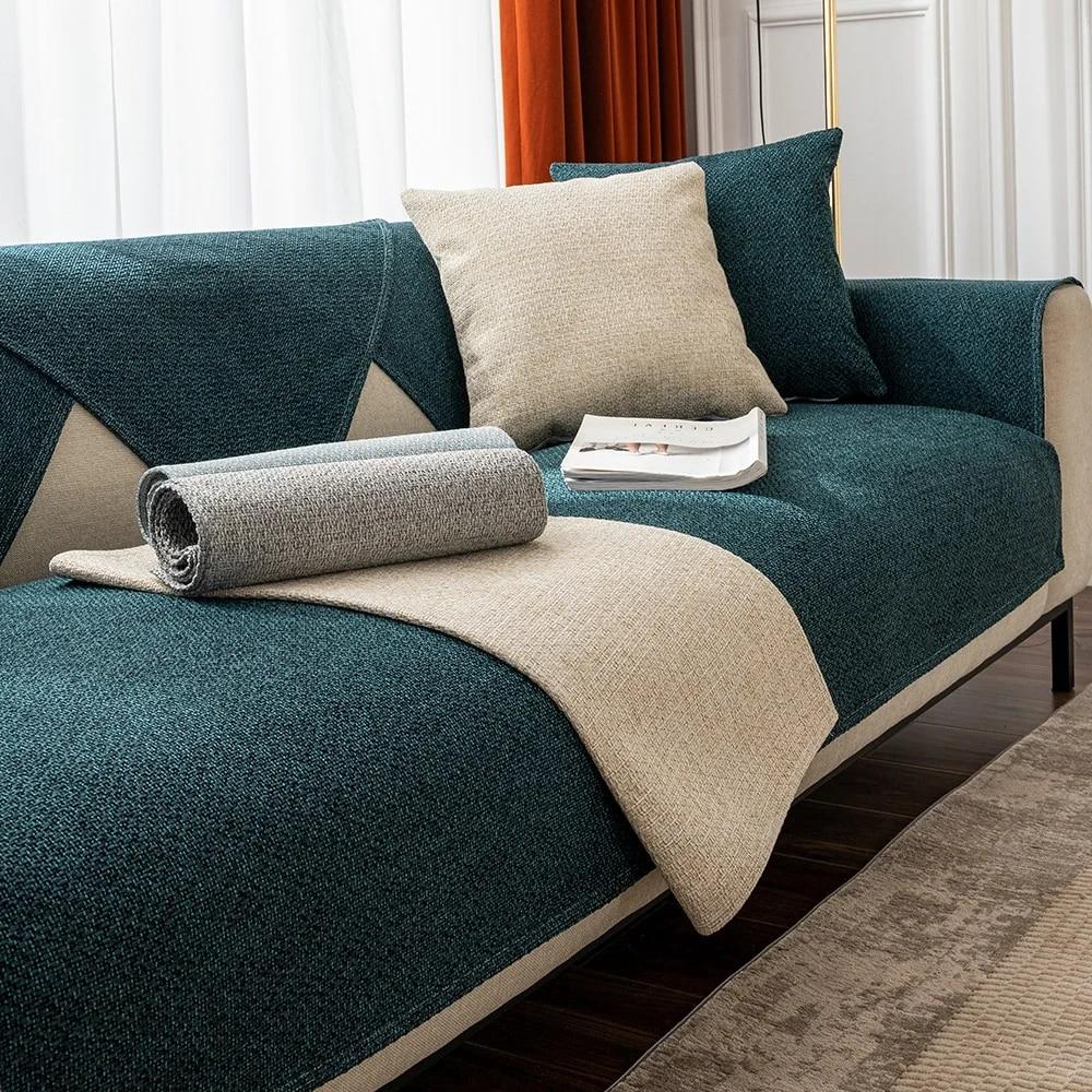 

Хлопковый и льняной чехол для дивана, универсальный чехол на четыре сезона для гостиной, утолщенный Нескользящий чехол для диванной подушки, мебельный пылезащитный чехол 70x70cm 1pcs