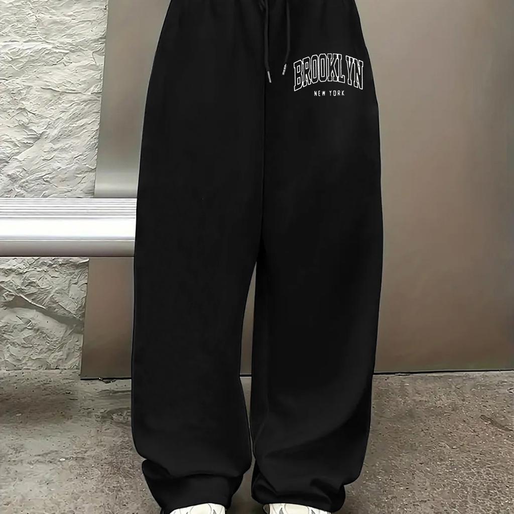Women's Casual Letter Print Joggers Drawstring Elastic Waist Sweatpants with Pockets Fashionable Streetwear