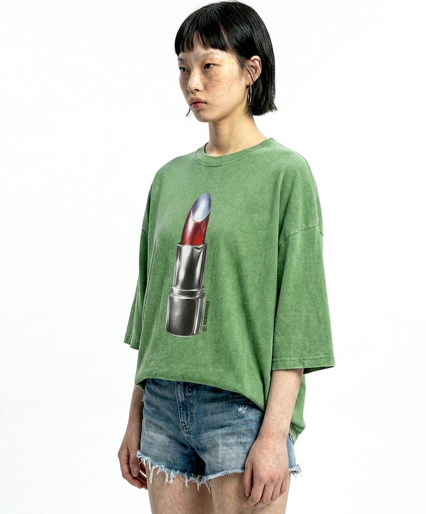 REBRENNER Dtf Lipstick Pigment Short Sleeve T-Shirt Blue