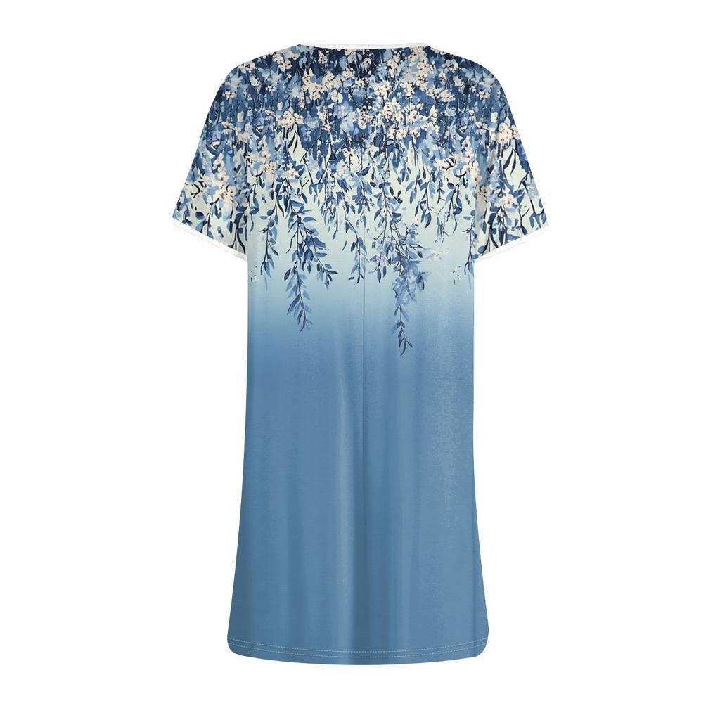 Women's Fashion Casual Floral Print Dress Round Neck Short Sleeves Miniskirt