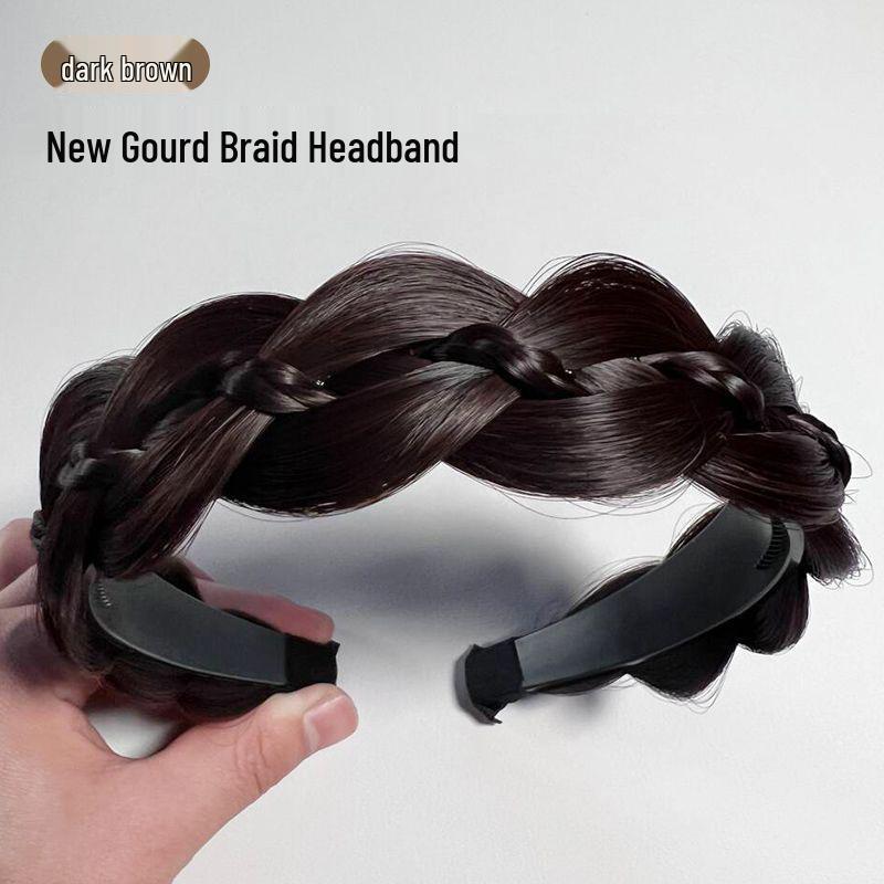 Women's Fishbone Braid Headband Wig - New Style Twist Braid Hair with High Skull Gourd Design Hair Accessories