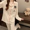 Black kitten imitation cotton pajamas women's spring new cardigan long-sleeved cartoon cute dormitory style loungewear