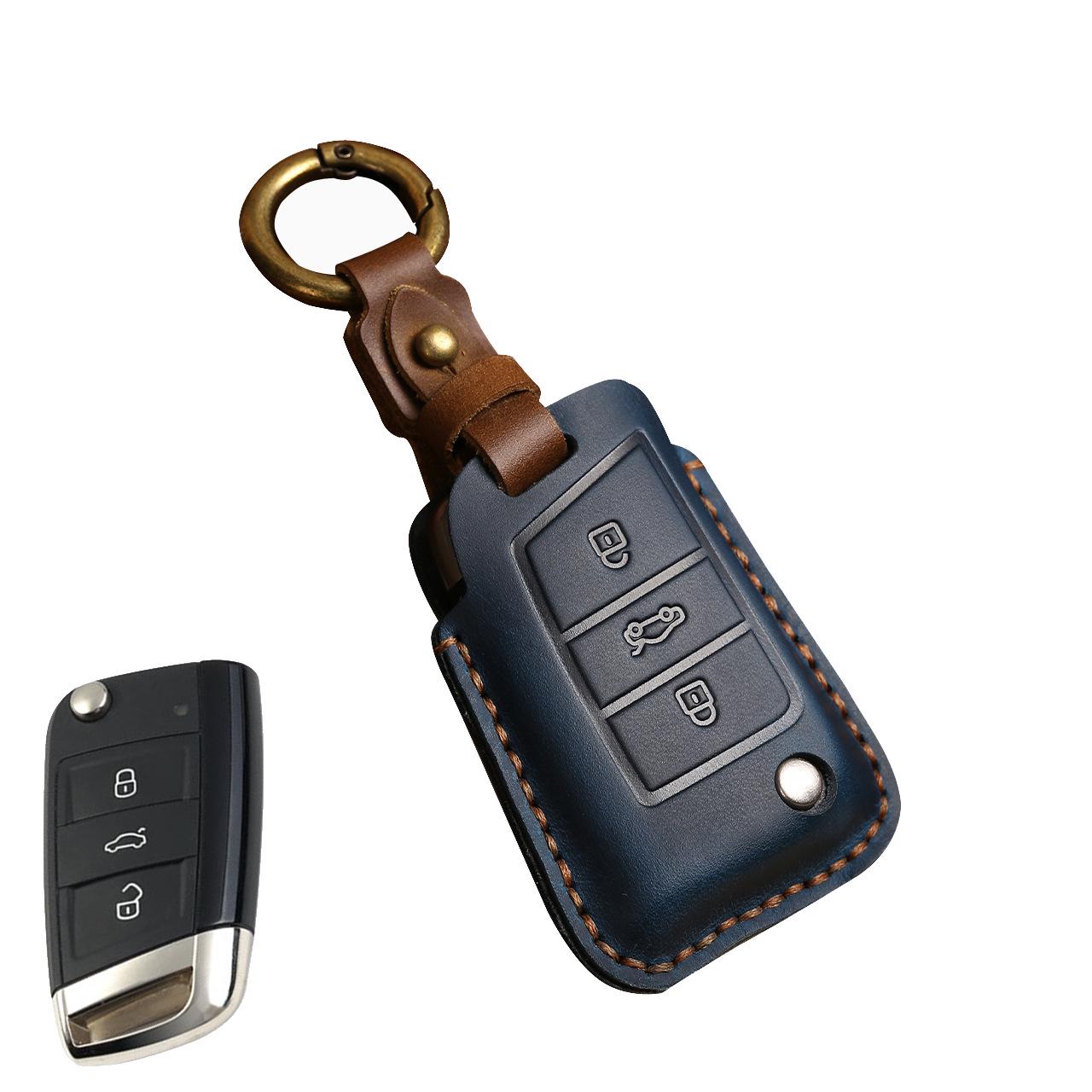 

Genuine Leather Key Case for VW Touareg, Lamando, Passat, Golf, CC, Magotan, Polo, Sagitar, Lavida синий
