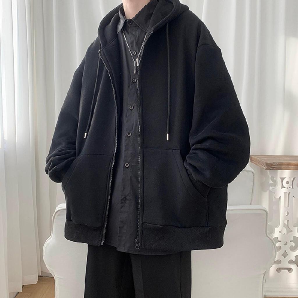 Veste Sweatshirt à Capuche Zippée à Manches Longues Couleur Unie Mode Décontractée Homme