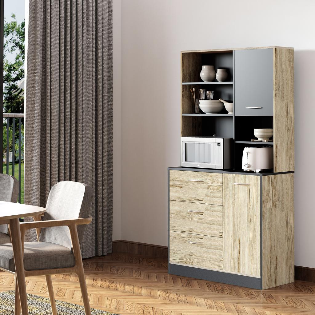 Meuble de cuisine multifonction en bois autoportant, rangement, organisateur pour micro-ondes, armoire avec portes et tiroirs, meubles de salle à manger
