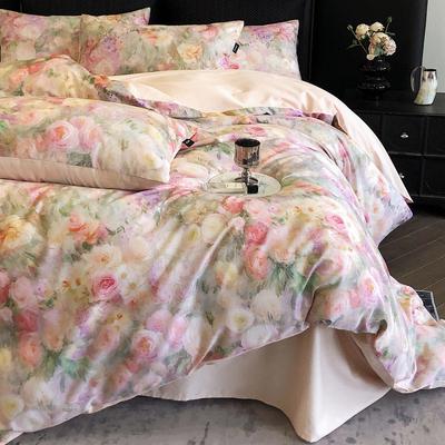 Style Peinture à l'Huile Pastorale Française 100S Coton Pur Satin Coton à Fibres Longues Ensemble Quatre Pièces Literie Imprimée Numériquement