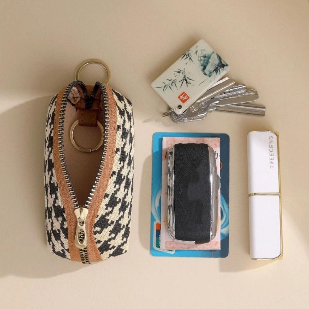 Canvas Long Style Wallet Pu Leather Square Change Purse Fashion Houndstooth Zipper Purse  Travel