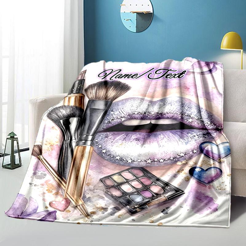 1PC Custom Name Glamorous Makeup Art outdooor Flannel blankets Throw Blanket All-Season Throw Gift Bedspread for Couch, Bed, Camping Holiday Birthday