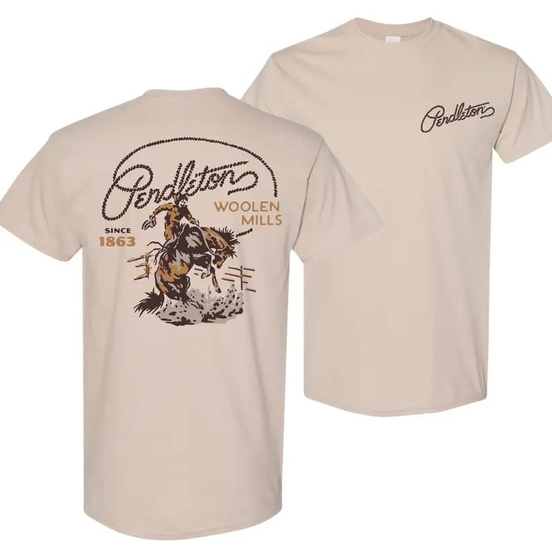 Pendleton Woolen Mills Cowboy Rider T-Shirt 2 Sided, Since 1863 Western Graphic Unisex T-Shirt XXXL