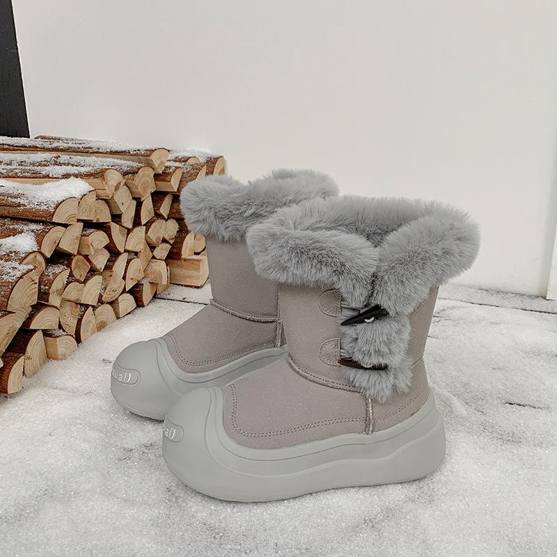 Women's Large Size Soft Sole Heightening Warm Fur One Winter Non-slip Wear-resistant Snow Boots Plush Lining Outdoor Sports Cotton Boots