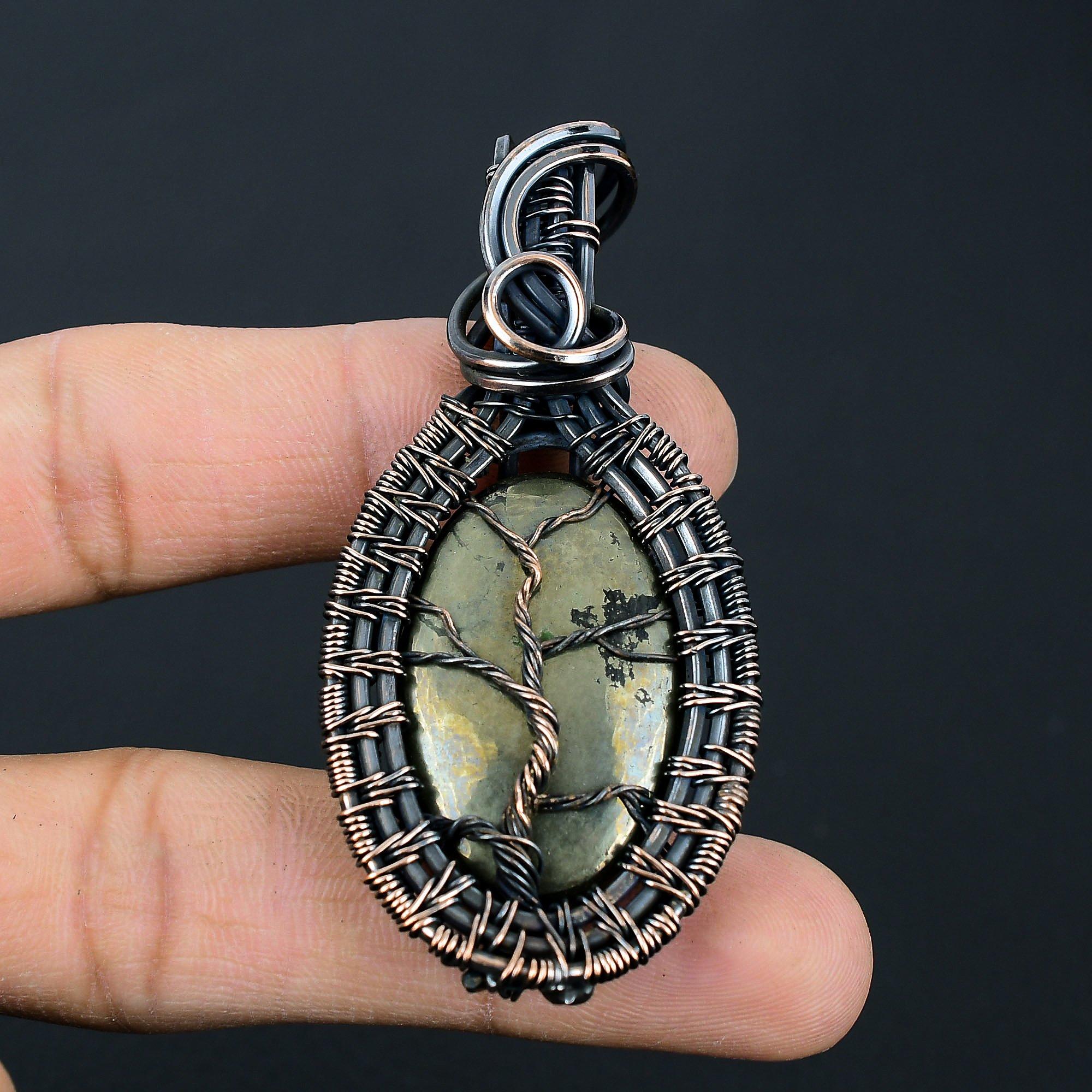 

Золотой апачский пирит, драгоценный камень, чистая медная проволока, уникальный ювелирный кулон ручной работы 2.56 Inches золотистый