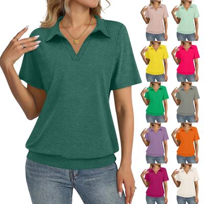 Damesmode Casual Revers Shirt met Korte Mouwen in Kleur Dames Topjes