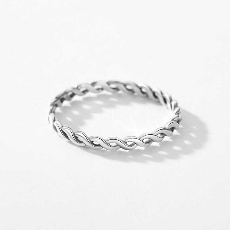 MODIAN 925 Sterling Silver Texture Twisted Thin Sackable Small Finger Ring For Women Vintage Classic Fine Jewelry Gifts