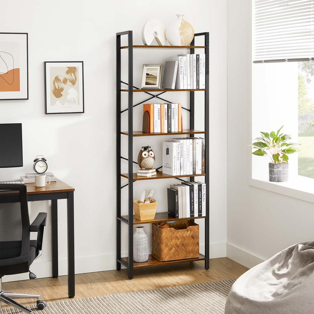 VASAGLE Bookshelf, 6-Tier Shelving Unit with Steel Frame, Tall Rustic Shelves for Living Room, Office, Study, Hallway, Industrial Style