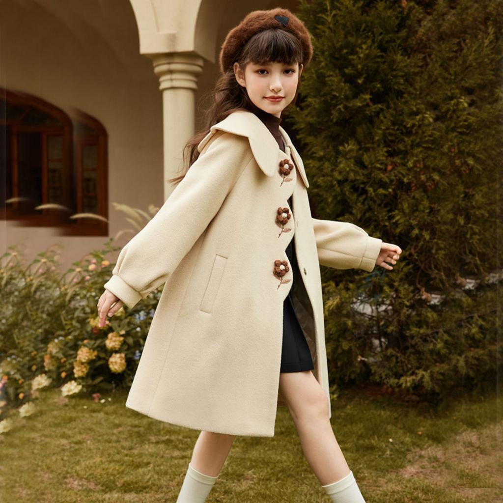Loose Woolen Coat for Girls, Thickened Cotton-padded Overcoat for Children's Fashion In Autumn and Winter