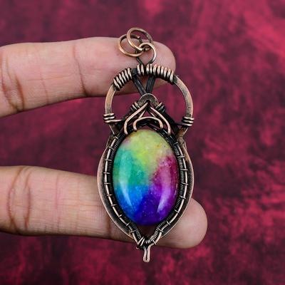 Rainbow Solar Quartz Druzy Pendant Copper Wire Wrapped Pendant Handmade Jewelry Gemstone Pendant Unique Copper Design Jewelry Wedding Gifts