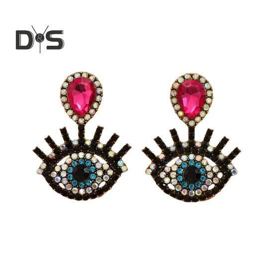 

1 пара женских висячих серег со стразами в форме глаз, преувеличенные ретро-стиль, полые серьги-подвески для клубной вечеринки, украшения для ушей розы красного