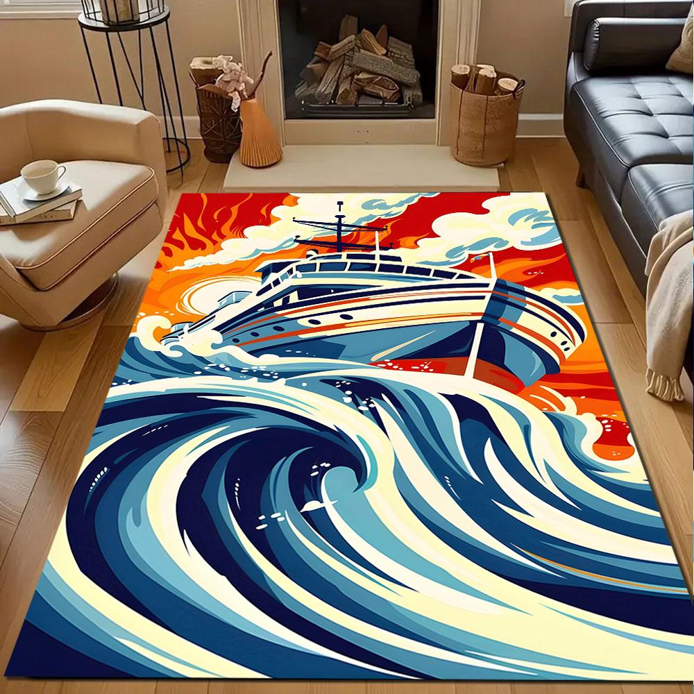Ocean Adventure Ship Art Patterned carpet, non slip mat suitable for living room and bedroom sofas