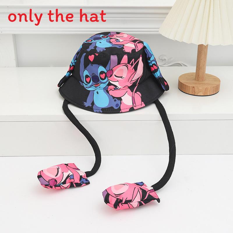 Cartoon Fisherman Hat For Kids With 3d Ears And Stitch Spider Man Print Design Summer Sun Protection Cotton Polyester