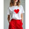 Women's French Love Letter Print T-Shirt Romantic Parisian Heart Short Sleeve Crew Neck Casual Top