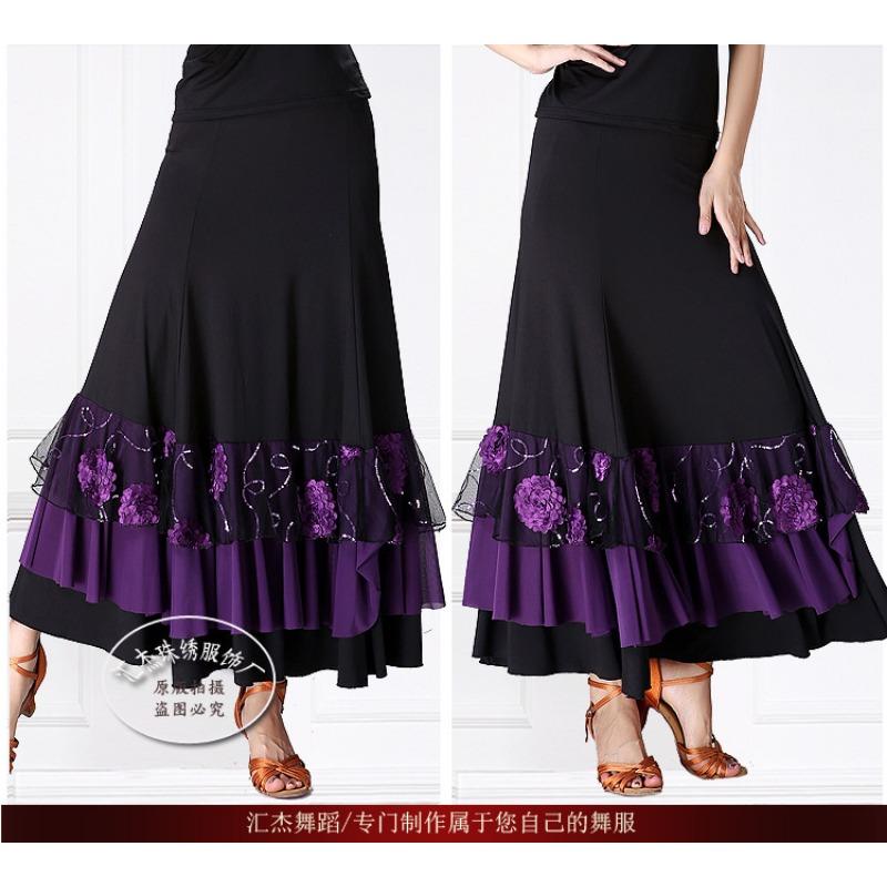 Moderní taneční sukně Soutěžní taneční sukně Společenský taneční oblek Polodlouhá swingová sukně Flitry Výšivka Vystoupení Taneční oblek