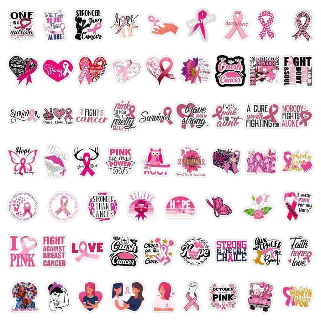 60-Pack Red Ribbon Inspirational Stickers for Cars, Notebooks, Helmets & Refrigerators
