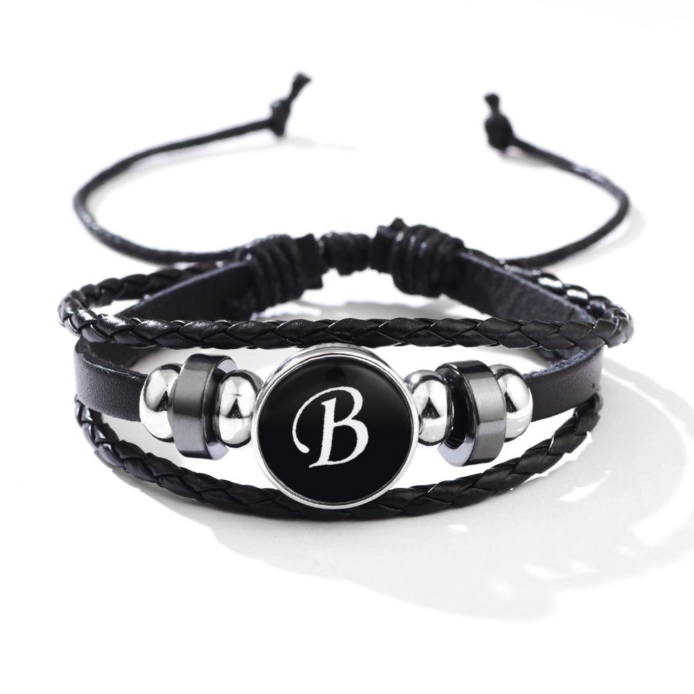 Fashion 26 Letters PU Leather Bracelets Multilayer A-Z Name Initials Bracelet For Men Wrist Accessories Jewelry Birthday Gifts