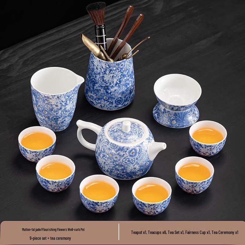 Yuzhuxun Floral Lattice Travel Gongfu Tea Set