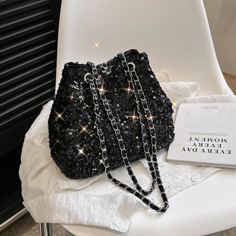 Summer New Portable Shoulder Bag Solid Color Sequins Commuting Niche Design Trendy Women's Bag Handbag Wholesale