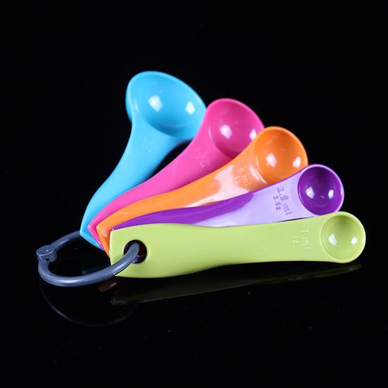 5Pcs Measuring Spoon Set Clear Scale Reusable Ring Buckle Plastic Coffee Measuring Spoon Kitchen Supplies