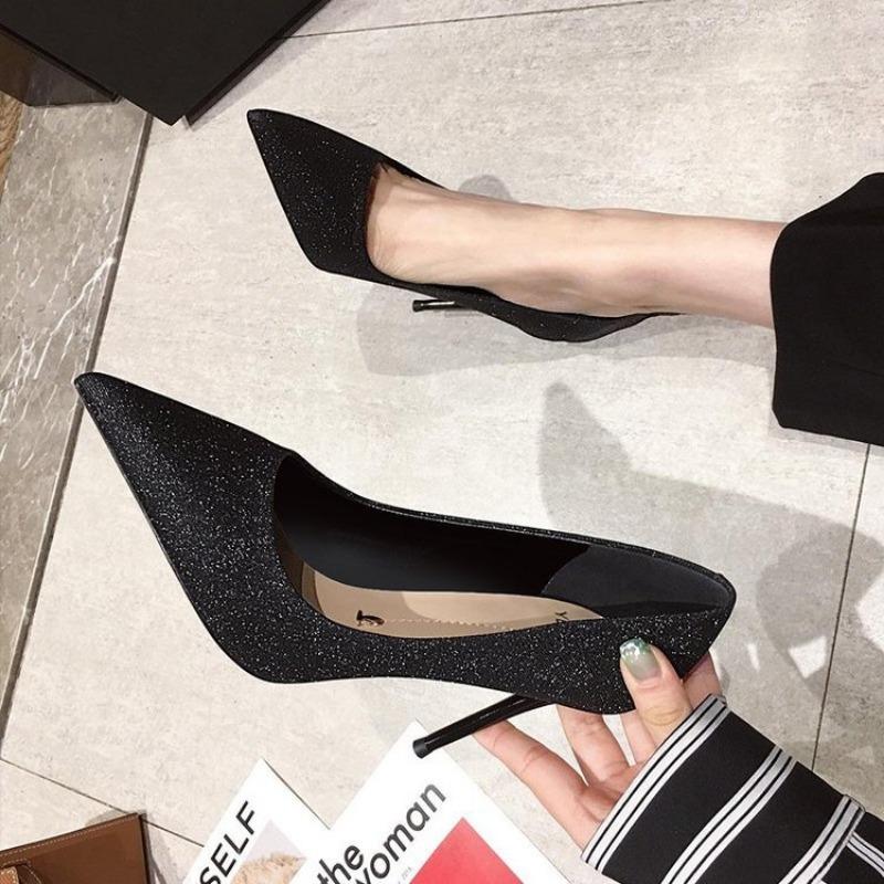 Wear large size pointed high heels summer new stiletto sequins fashion women's shoes fashion single shoes women
