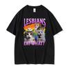 Lesbians Eat What?! Funny LGBT Cat Meme T Shirts Men Women Hip Hop Casual Trending Short Sleeve T-shirts Loose Cartoon T-shirt
