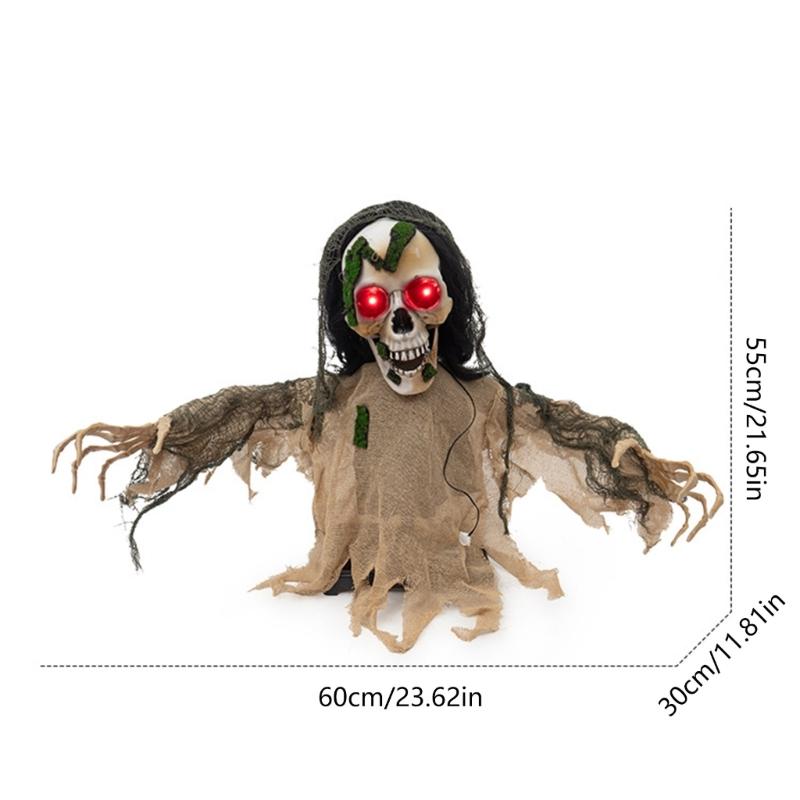 Half Body Halloween Figure With Sound Activation Red Light Gaze and Aged Cloth Finish for Seasonal Party Porch Graveyard Display Scene Use