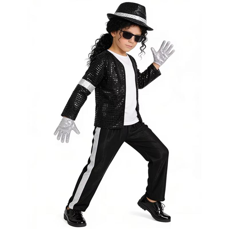 Kids Boys Michael Jackson Cosplay Birthday Party Dance Performance Costume Children Halloween Party Pop Star Outfits Full Set