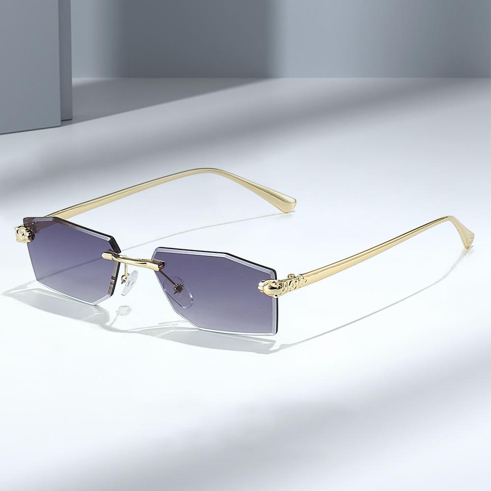 Luxury Frameless Square Sunglasses Men Alloy Frameless Gradient Sunglasses Women Fashion Retro Polygon