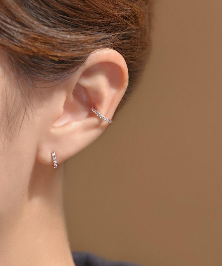 Minimal Piercing 14K Cubic Hoop Earrings, Inner Conch Ring Piercing
